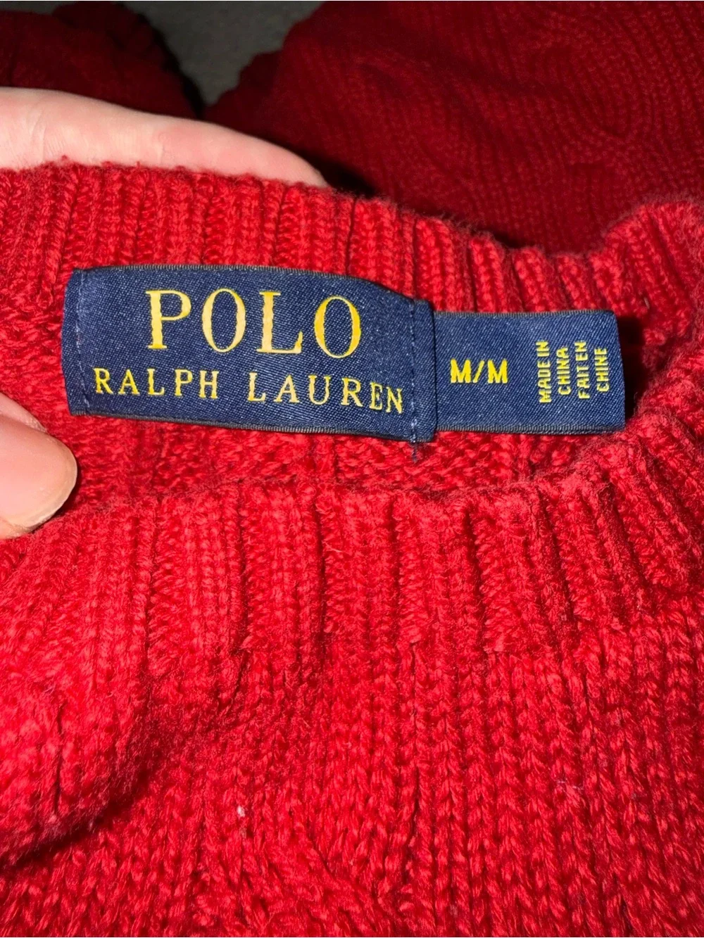 Polo by Ralph Lauren Red Cable-Knit Crewneck Sweater with Blue Pony